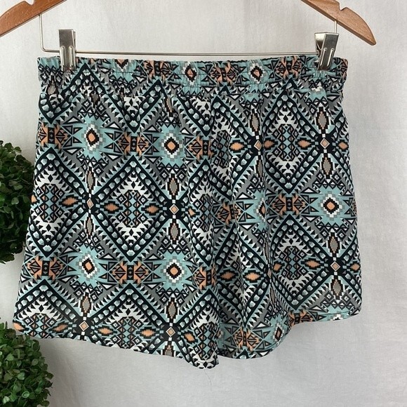 Anthropologie Elevenses Blue & Black Tribal Print Casual Drawstring Shorts S - Picture 3 of 5